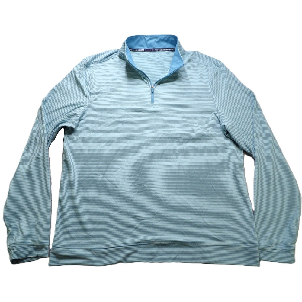 Southern Tide Men L Blue Stripe Tide To Trail 1/4 Zip Performance Pullover Sport